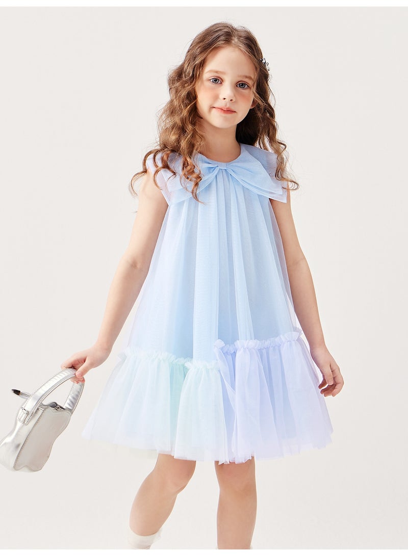 ميني بالا فستان طفلة بلا أكمام سحري، قطعة طاولة خفيفة وقابلة للتنفس، تشطيب قوسة كبير، طيز زخرفي متعدد الألوان، غلق بزل في الظهر، مثالي لحفلات ذات نمط شيطاني ولحفلات الاحتفال الخاصة والمناسبات الأنيقة فستان طفل - Image 1