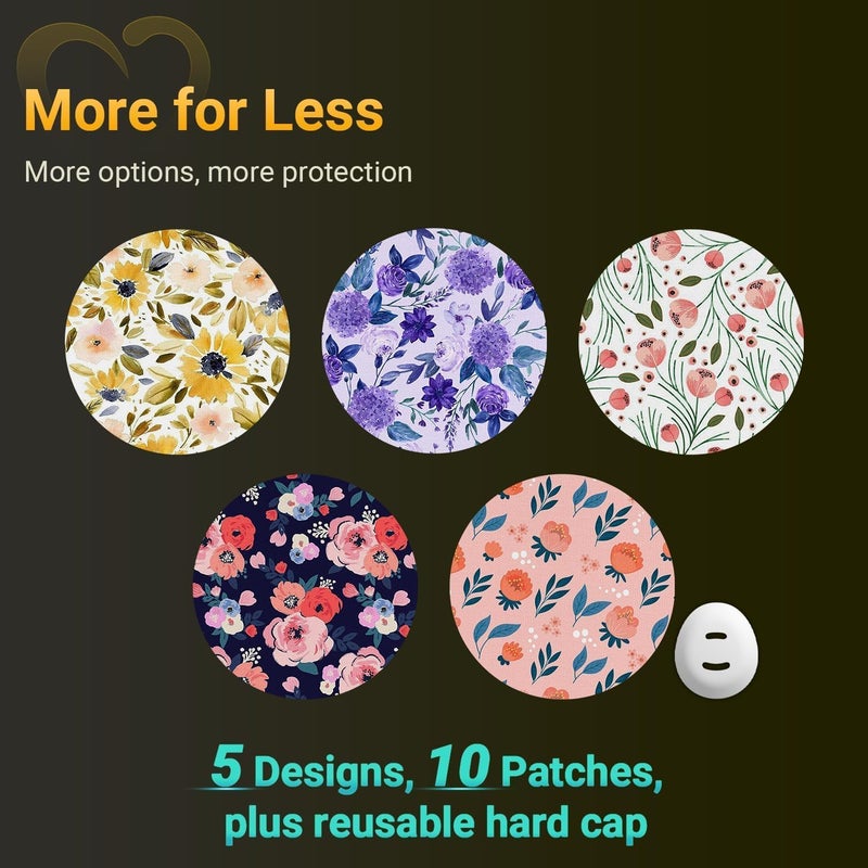Amolyfe Flower Dexcom G7 Over Patches, Amolyfe 10-Pack Dexcom G7 & Stelo Adhesive Patches Waterproof Bump-Proof with Hard Cap, Breathable Medical Overpatch, 10-Day CGM Protection (P.Flower) - Image 2