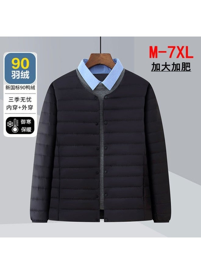 Lightweight Down Jacket For Middle-aged Men, Short Style, Collarless, Large Size, Inner Wear, Base Layer, Round Neck,  Duck Down Coat