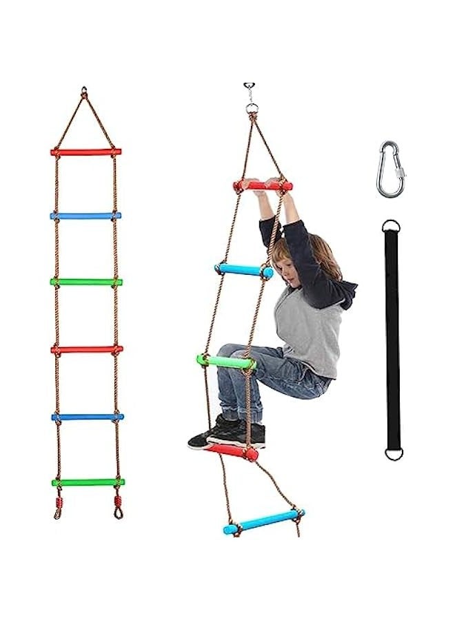 DURKU 6ft Wooden Ninja Ladder for Kids - Climbing Rope Ladder for Boys Aged 6-12 - Indoor Outdoor Backyard Playground Swing Set - Tree Toy Children Love - Image 1