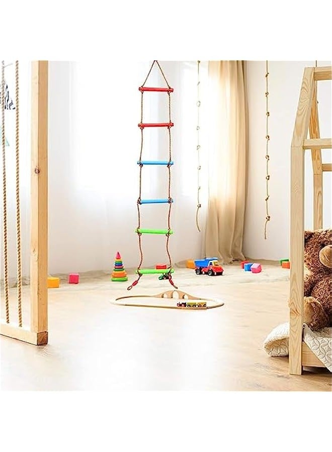 DURKU 6ft Wooden Ninja Ladder for Kids - Climbing Rope Ladder for Boys Aged 6-12 - Indoor Outdoor Backyard Playground Swing Set - Tree Toy Children Love - Image 4