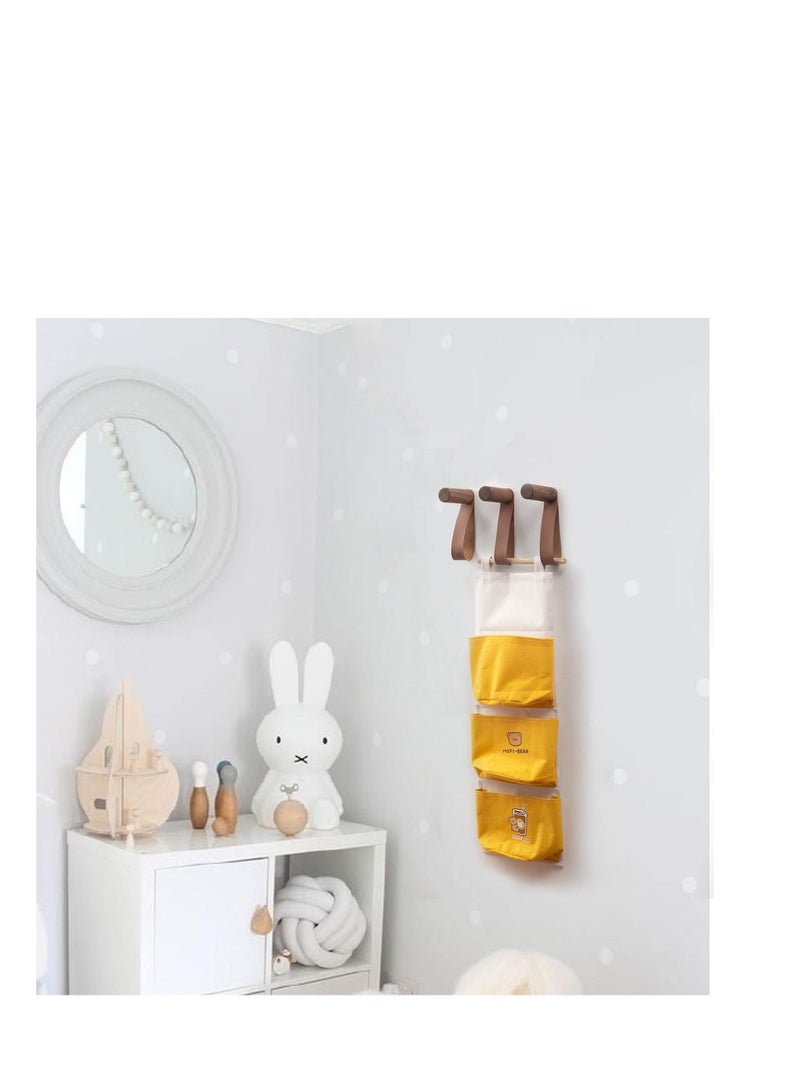 3 Pack Wooden Coat Hooks, Black Walnut,Entryway Wall Hangers, Wall Pegs Wall Mounted Vintage Single Hangers with PU Leather Wall Straps for Hanging Coats Hats Bags Towels(16cm*8.6cm *3cm)  - Image 3