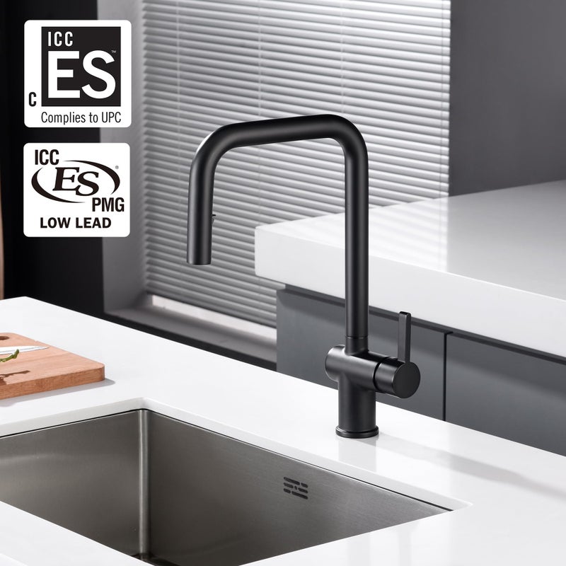 SUMERAIN Matte Black Kitchen Faucet with Pull Down Sprayer,Single Hole SUS304 Stainless Steel Single Handle Kitchen Sink Faucet - Image 2