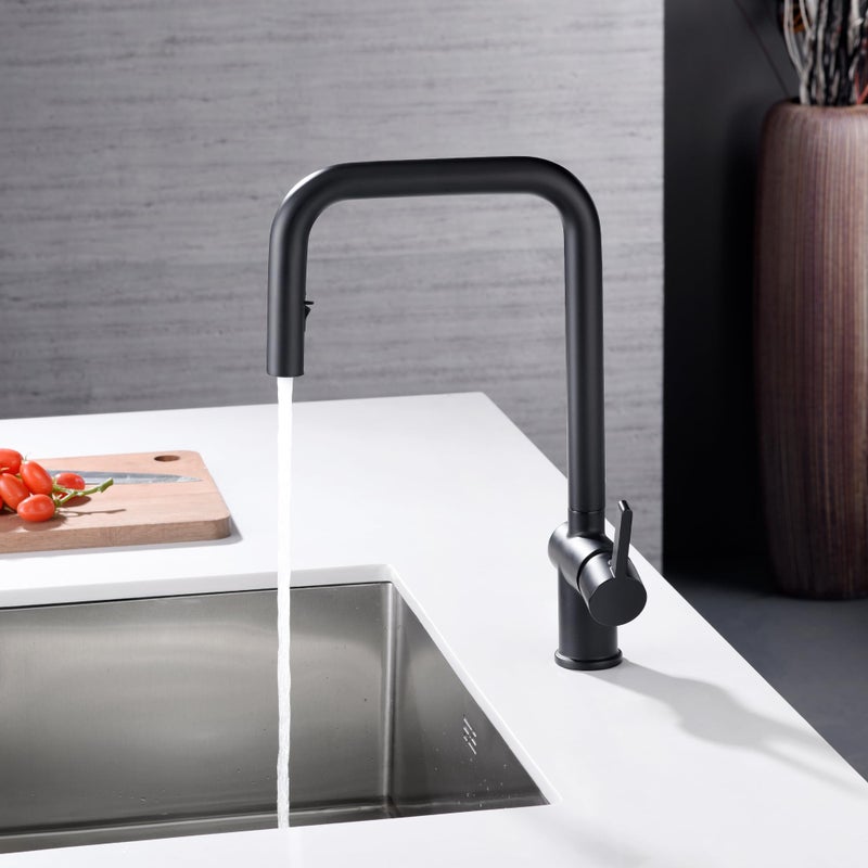 SUMERAIN Matte Black Kitchen Faucet with Pull Down Sprayer,Single Hole SUS304 Stainless Steel Single Handle Kitchen Sink Faucet - Image 3