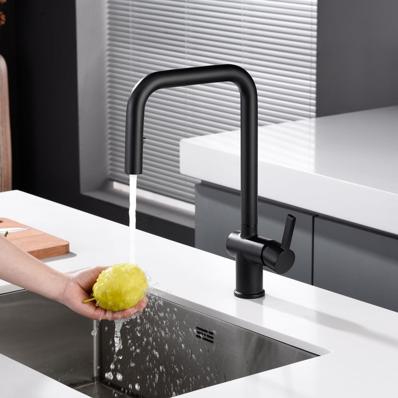 SUMERAIN Matte Black Kitchen Faucet with Pull Down Sprayer,Single Hole SUS304 Stainless Steel Single Handle Kitchen Sink Faucet - Image 5