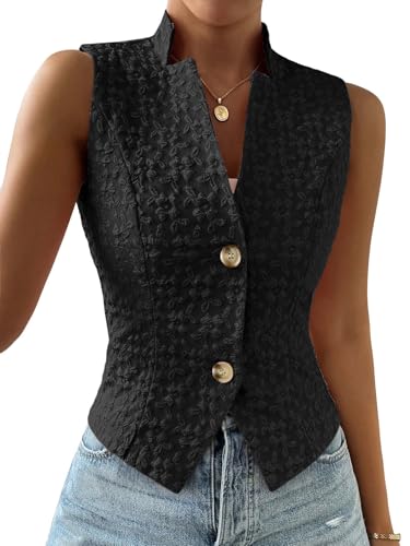 Mina Self Sleeveless Vest Tops For Women 2025 Summer Black Lightweight Fashion Trendy Business Casual Cute Womens Suit Vests Womens Light Jackets Work Office Beach Vacation Clothes Outfits Black M - Image 1