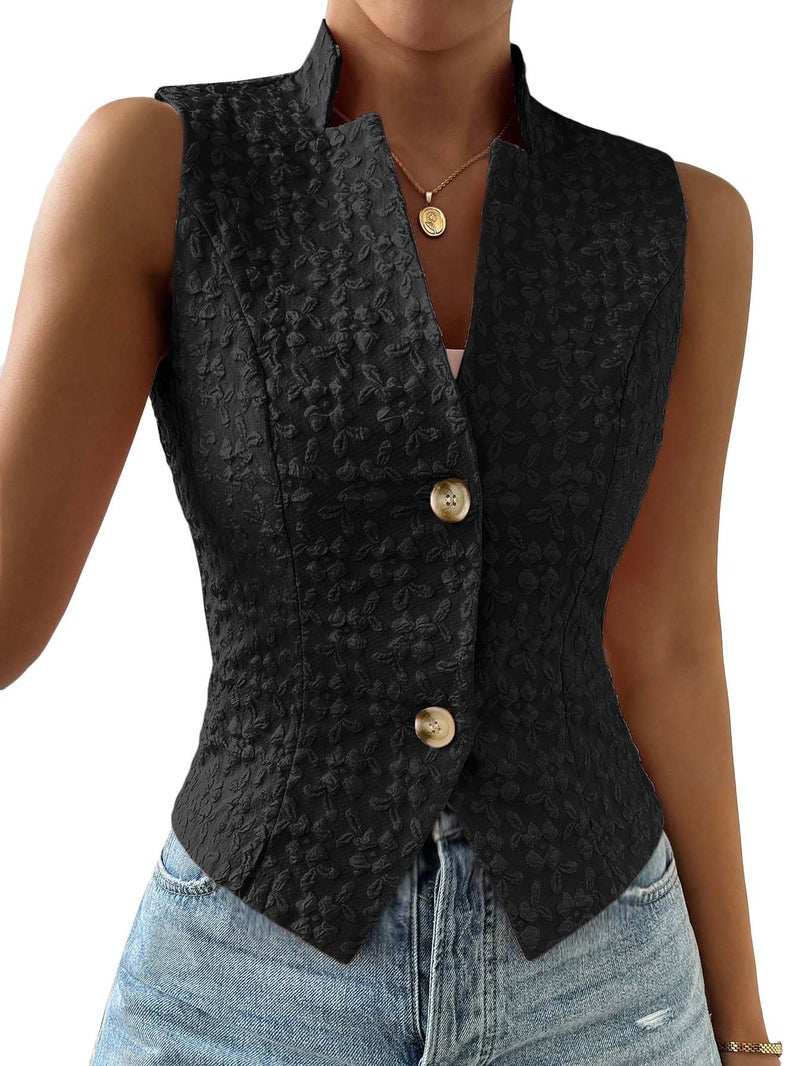 Mina Self Sleeveless Vest Tops For Women 2025 Summer Black Lightweight Fashion Trendy Business Casual Cute Womens Suit Vests Womens Light Jackets Work Office Beach Vacation Clothes Outfits Black M - Image 2