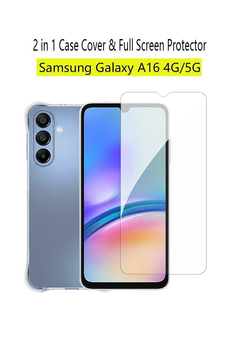 2 in 1 Samsung Galaxy A16 4G/5G Phone Case Cover & Screen Protector - Shockproof Clear Slim TPU Protective Phone Cover & Full Coverage Delicate Touch Tempered Glass Screen Protector for Samsung Galaxy A16 4G/5G - Image 1