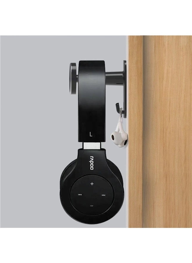 Headphone Stand - Adjustable Headset Wall Mount Holder Adhesive Gaming Headphone Hanger Hook Earphone Clamp (Black)  - Image 2