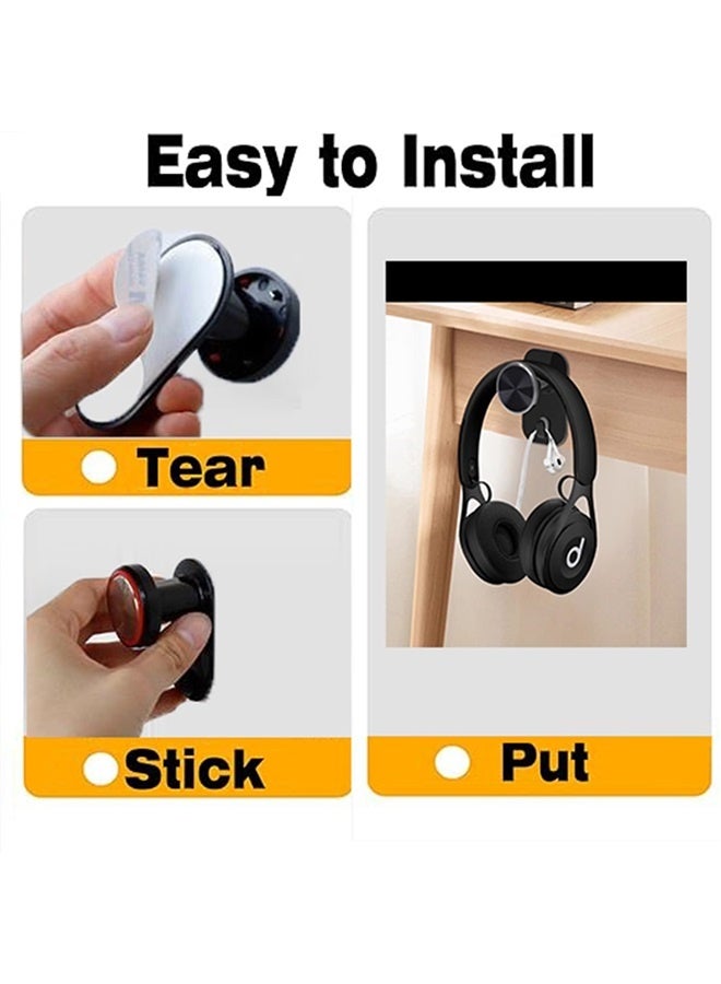 Headphone Stand - Adjustable Headset Wall Mount Holder Adhesive Gaming Headphone Hanger Hook Earphone Clamp (Black)  - Image 3