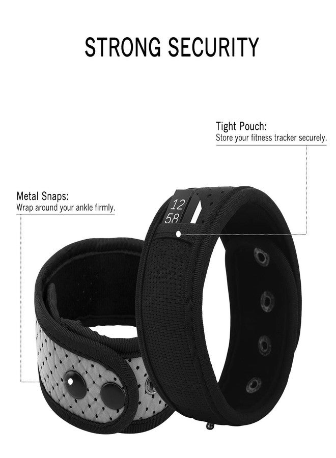 Moko 2-Pack Sweatproof Ankle Strap Fit Fitbit Luxe/Inspire 2/HR/Inspire/Charge 5/4/3/2/Alta/Alta HR/Flex 1/2/Garmin, Adjustable Fitness Tracker Ankle Band with Mesh Pouch - Black + Reflective Gray, - Image 3