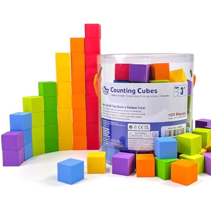 FOAM COUNTING BLOCKS, 105 PIECES 1 INCH SOFT RAINBOW MATH LINKING CUBES, MATH MANIPULATIVES PRESCHOOL, CLASSROOM LEARNING SUPPLIES, STACKING BLOCKS FOR KIDS AGES 3+ - Image 1
