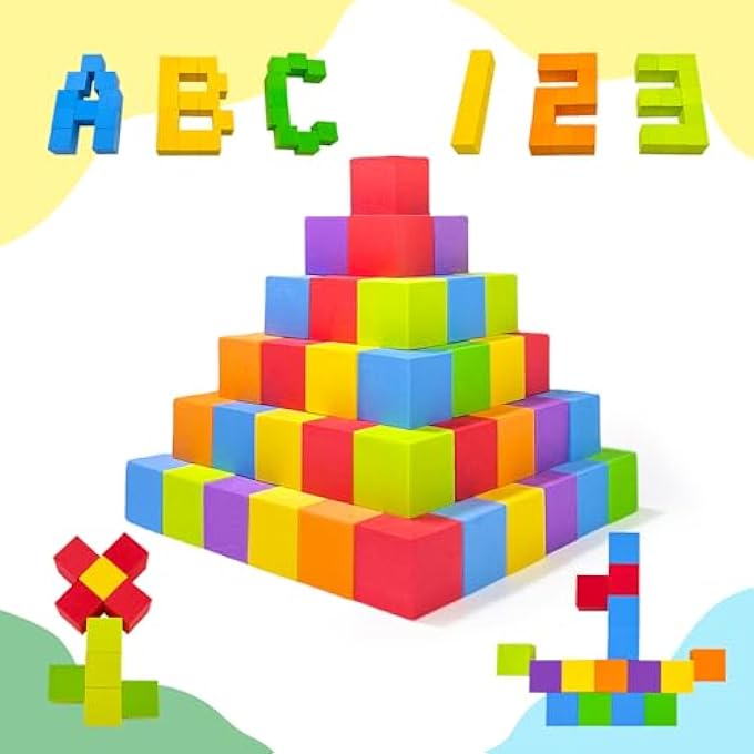 FOAM COUNTING BLOCKS, 105 PIECES 1 INCH SOFT RAINBOW MATH LINKING CUBES, MATH MANIPULATIVES PRESCHOOL, CLASSROOM LEARNING SUPPLIES, STACKING BLOCKS FOR KIDS AGES 3+ - Image 5