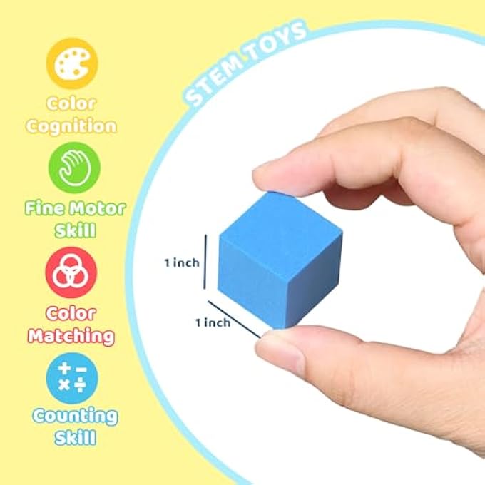 FOAM COUNTING BLOCKS, 105 PIECES 1 INCH SOFT RAINBOW MATH LINKING CUBES, MATH MANIPULATIVES PRESCHOOL, CLASSROOM LEARNING SUPPLIES, STACKING BLOCKS FOR KIDS AGES 3+ - Image 3