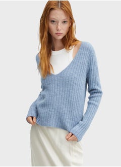 V-Neck Ribbed Sweater