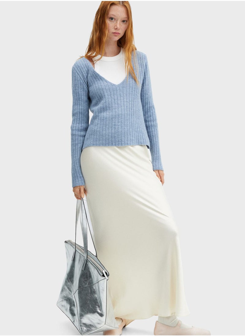 MANGO - V-Neck Ribbed Sweater - Image 1