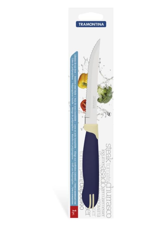 TRAMONTINA Tramontina Multicolor 5" Steak Knife, Stainless Steel Blade, Blue and Cream Polypropylene Handle, Durable and Dishwasher Safe - 1 Piece 