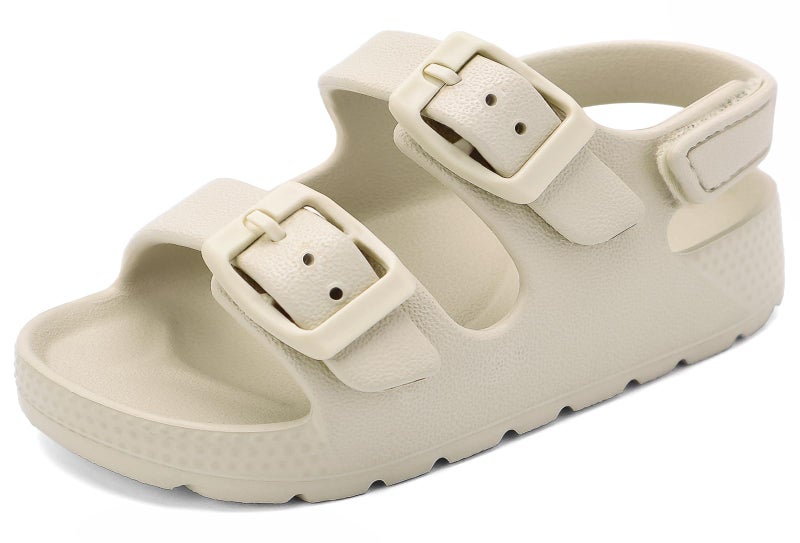 INMINPIN Toddler Boys Girls Buckle Sandals Comfort Open Toe Sandal with Adjustable Back Strap, Beige, 9 Toddler - Image 1