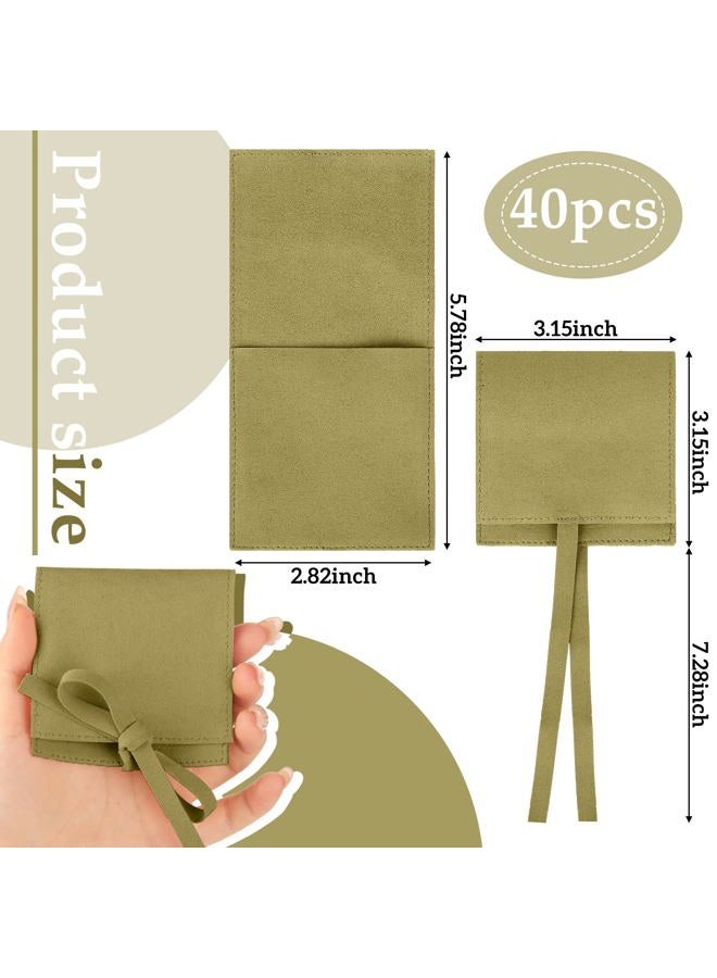 Lothee 40 Pcs Microfiber Jewelry Pouch 8x8 cm Jewelry Packaging Luxury Small Gift Bags Bow Tie Microfiber Bag for Bracelet Necklace Packaging,Envelope Style with String and Divider(Green) - Image 2