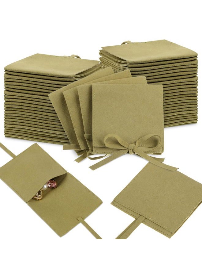 Lothee 40 Pcs Microfiber Jewelry Pouch 8x8 cm Jewelry Packaging Luxury Small Gift Bags Bow Tie Microfiber Bag for Bracelet Necklace Packaging,Envelope Style with String and Divider(Green) - Image 1