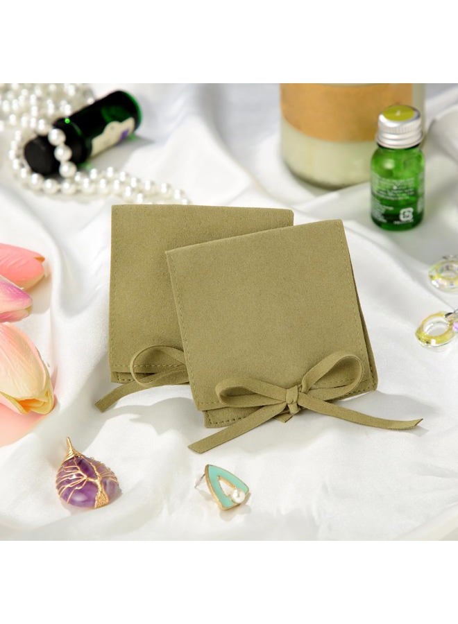 Lothee 40 Pcs Microfiber Jewelry Pouch 8x8 cm Jewelry Packaging Luxury Small Gift Bags Bow Tie Microfiber Bag for Bracelet Necklace Packaging,Envelope Style with String and Divider(Green) - Image 5