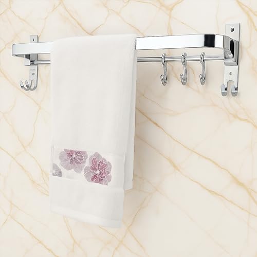 JIALTO Stainless Steel Wall Mounted 24 Inch Towel Rack with 3 Hooks | Rustproof Bathroom Hangers for Clothes & Towel | Space Saving, Heavy Duty Towel Bar for Bathroom, Chrome Finish - Image 1