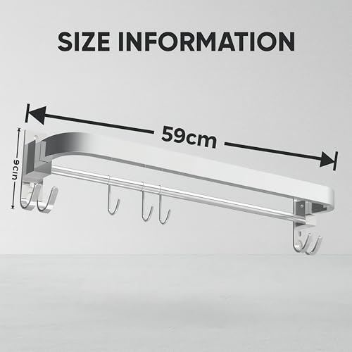 JIALTO Stainless Steel Wall Mounted 24 Inch Towel Rack with 3 Hooks | Rustproof Bathroom Hangers for Clothes & Towel | Space Saving, Heavy Duty Towel Bar for Bathroom, Chrome Finish - Image 2