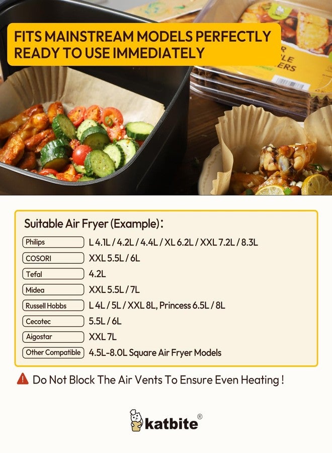 Katbite Air Fryer Liners Disposable - 8 inch Square Non-Stick Airfryer Paper Liners, Unbleached Parchment Paper for 5 to 8 Qt Basket, Frying, Baking, Cooking, Roasting, Easy Cleanup, 130pcs - Image 4
