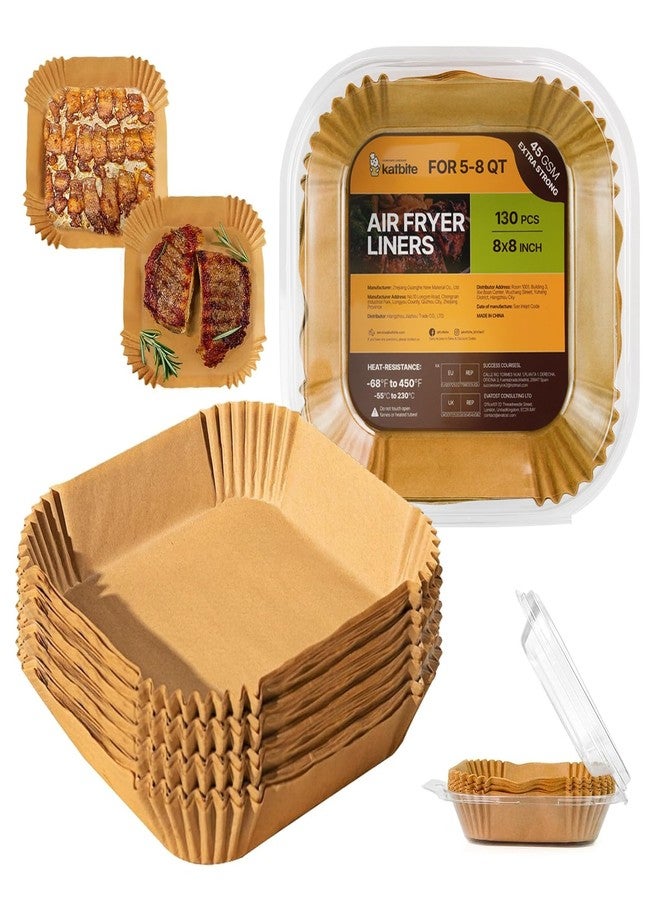 Katbite Air Fryer Liners Disposable - 8 inch Square Non-Stick Airfryer Paper Liners, Unbleached Parchment Paper for 5 to 8 Qt Basket, Frying, Baking, Cooking, Roasting, Easy Cleanup, 130pcs - Image 1