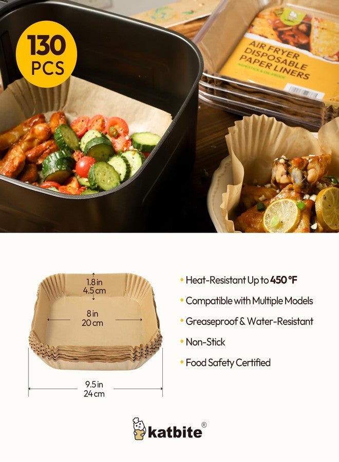 Katbite Air Fryer Liners Disposable - 8 inch Square Non-Stick Airfryer Paper Liners, Unbleached Parchment Paper for 5 to 8 Qt Basket, Frying, Baking, Cooking, Roasting, Easy Cleanup, 130pcs - Image 2