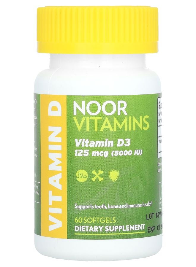 Noor Vitamins Vitamin D3 125 mcg (5000 IU) 60 Softgels