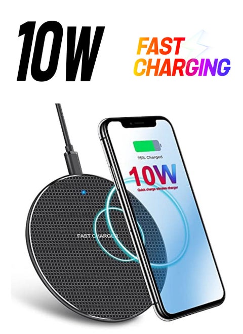 Slim Wireless Charger, Universal 10W Wireless Fast Charging Pad (All Mobile Devices) Compatible with iPhone/Android/Apple/Samsung Models/Galaxy S21/S20 Ultra/S10/S9/Note 10, Pixel 5/4 XL  (Black)