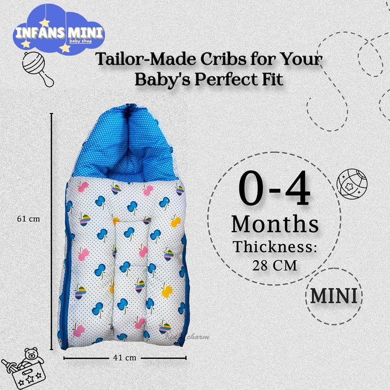 Infans Mini Cherry Mini 3 in 1 Babys Cotton Bed Cum Carry Bed Printed Baby Sleeping BagBaby BedInfant Portable for Unisex Easily Portable Light Weight Carry for New Born 04 Months Old Blue - Image 2