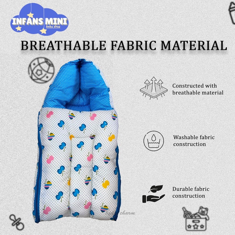 Infans Mini Cherry Mini 3 in 1 Babys Cotton Bed Cum Carry Bed Printed Baby Sleeping BagBaby BedInfant Portable for Unisex Easily Portable Light Weight Carry for New Born 04 Months Old Blue - Image 5