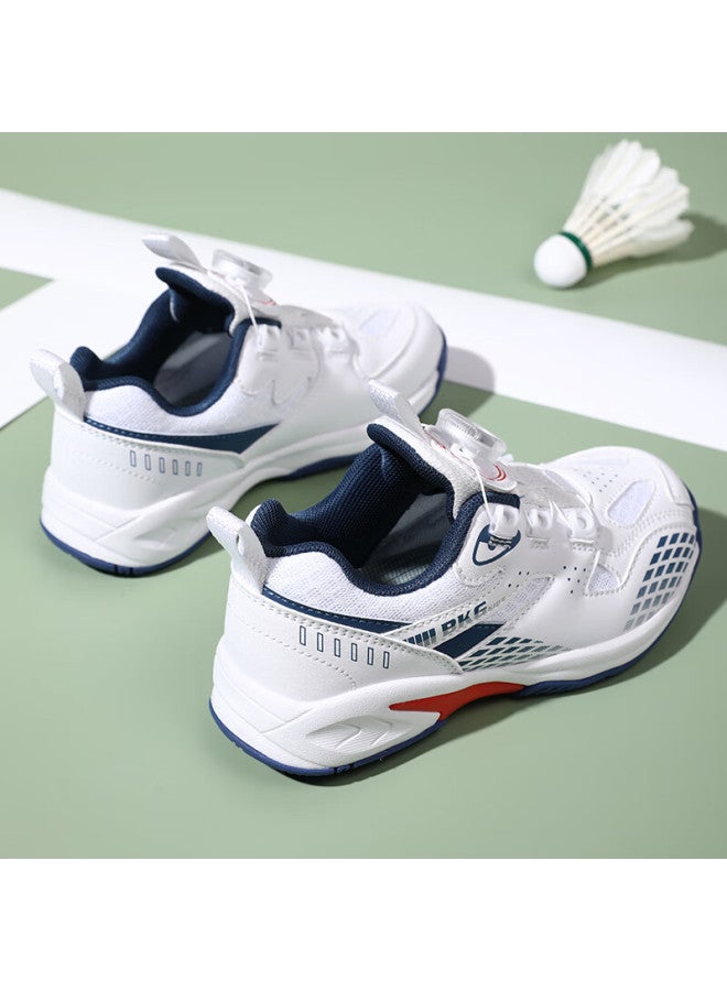 Bkg Kids Badminton Shoes Non-slip Sports Students Wear-resistant Rotary Button Shoes Zyx25508 White Blue Red Size 32 - Image 3