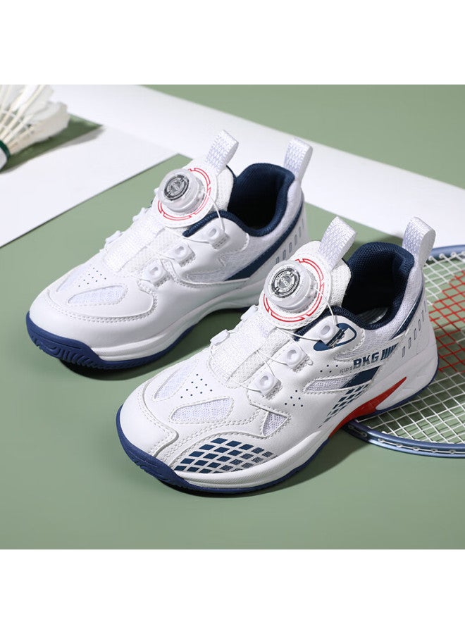 Bkg Kids Badminton Shoes Non-slip Sports Students Wear-resistant Rotary Button Shoes Zyx25508 White Blue Red Size 32 - Image 2