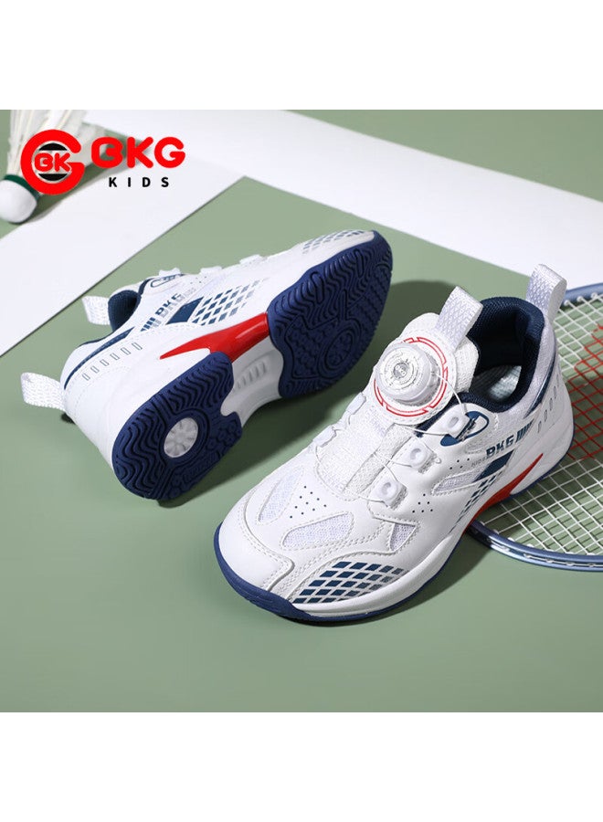 Bkg Kids Badminton Shoes Non-slip Sports Students Wear-resistant Rotary Button Shoes Zyx25508 White Blue Red Size 32 - Image 1