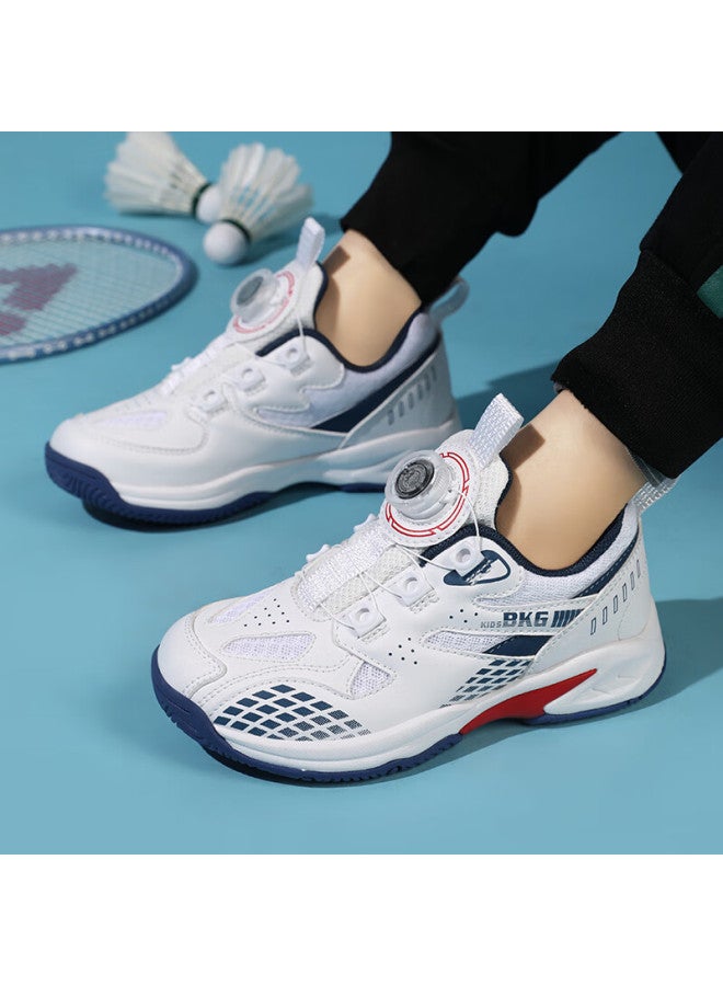 Bkg Kids Badminton Shoes Non-slip Sports Students Wear-resistant Rotary Button Shoes Zyx25508 White Blue Red Size 32 - Image 4