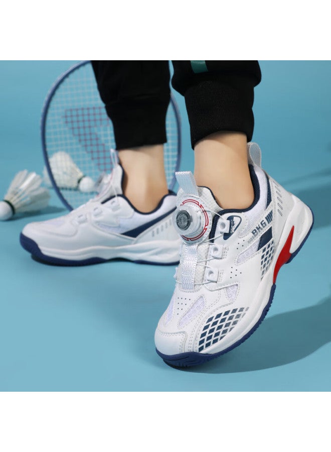 Bkg Kids Badminton Shoes Non-slip Sports Students Wear-resistant Rotary Button Shoes Zyx25508 White Blue Red Size 32 - Image 5