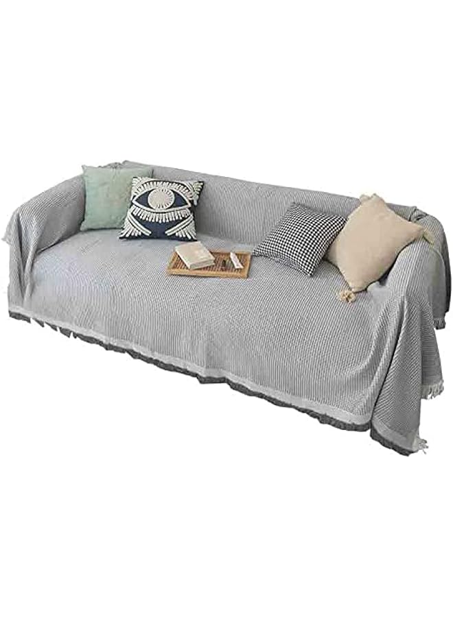 The Bros 3 In 1 Thickened Weave Sofa Cover, Slipcover Couch Covers for 3 Seater Washable Sofa Throw Cover Non Slip Soft Carpet Throw Blanket for Bed Large Size 180 X 260CM Grey - Image 1