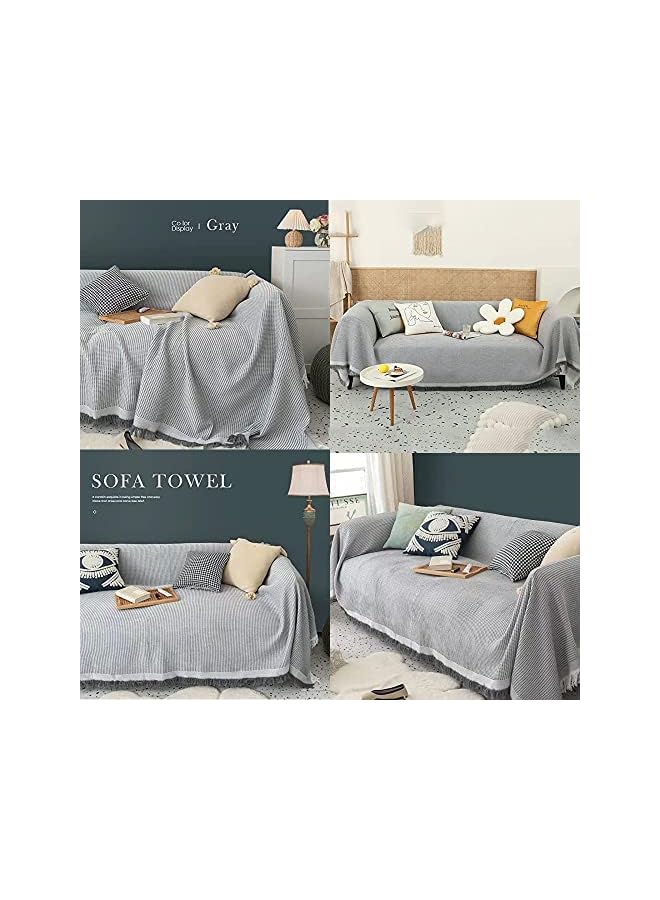 The Bros 3 In 1 Thickened Weave Sofa Cover, Slipcover Couch Covers for 3 Seater Washable Sofa Throw Cover Non Slip Soft Carpet Throw Blanket for Bed Large Size 180 X 260CM Grey - Image 3