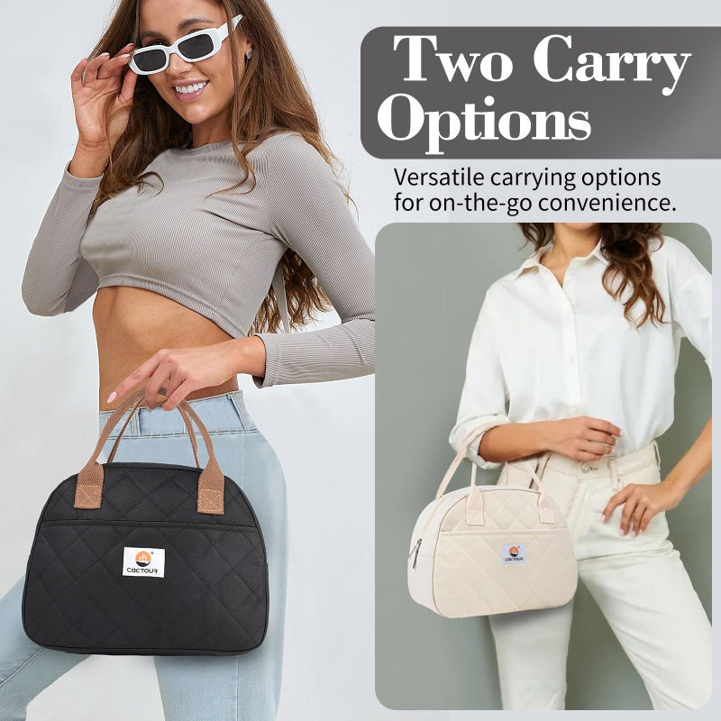 CaCTOUR Lunch Bag Women,Insulated Quilted Lunch Bag, Small Portable Cute Lunch Box,Cooler Bag Reusable Lunch Tote for Work/Travel/Picnic (Black) - Image 2