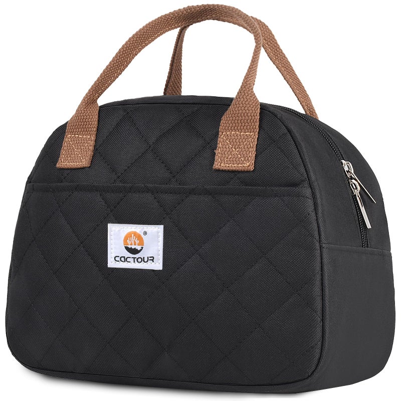 CaCTOUR Lunch Bag Women,Insulated Quilted Lunch Bag, Small Portable Cute Lunch Box,Cooler Bag Reusable Lunch Tote for Work/Travel/Picnic (Black) - Image 1