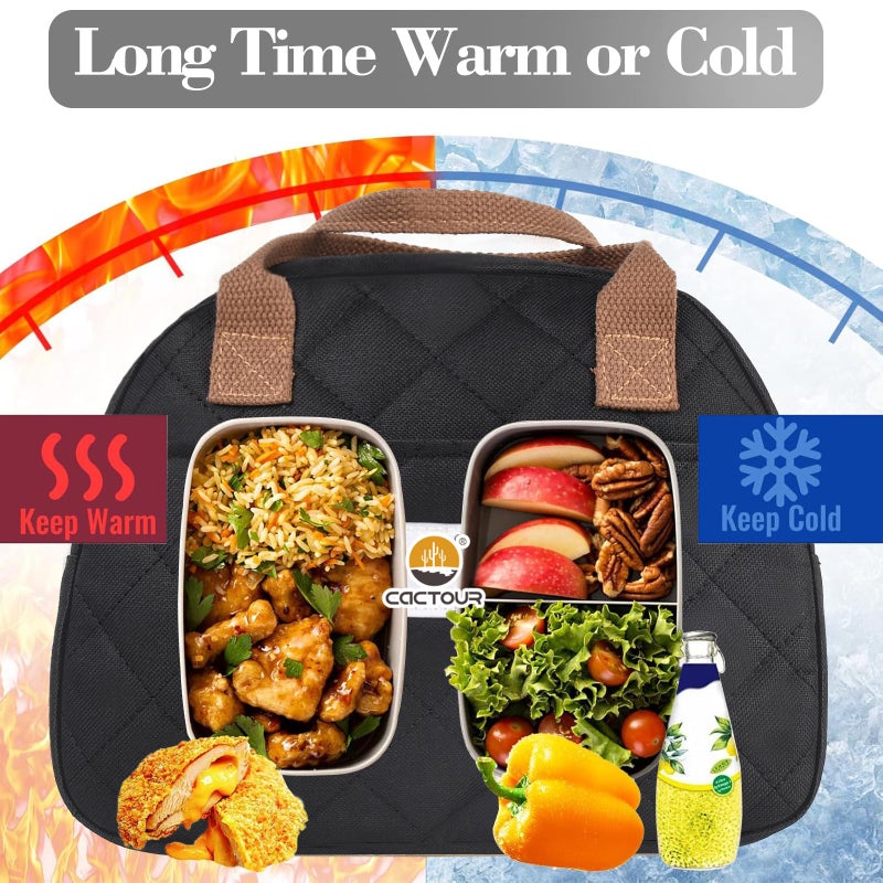 CaCTOUR Lunch Bag Women,Insulated Quilted Lunch Bag, Small Portable Cute Lunch Box,Cooler Bag Reusable Lunch Tote for Work/Travel/Picnic (Black) - Image 5
