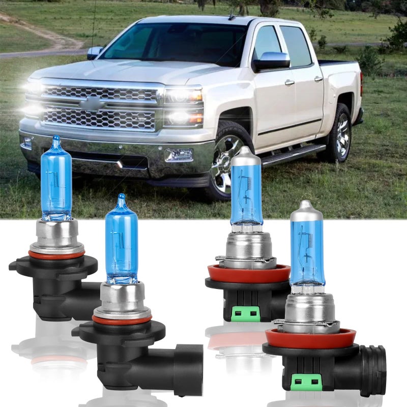 XRDHJI Fit for Chevrolet Silverado 1500(2007-2021) Chevy Silverado 2500 HD 3500 HD(2007-2022) High Performance Halogen Headlight Bulbs,9005 High Beam + H11 Low Beam Headlamp Replacement Bulbs Kit,Pack of 4 - Image 1