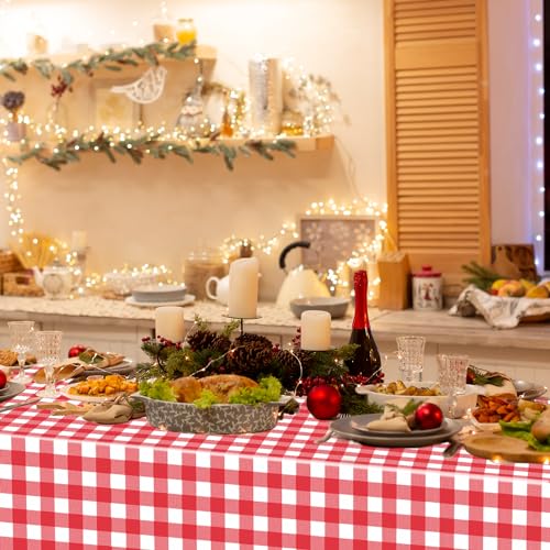 WNINK 2 Pack Red Gingham Tablecloth Rectangular Red and White Checkered Tablecloths Disposable Plastic Red Plaid Table Cover for Parties, Christmas, Outdoor Picnic, Birthday, Wedding, Camping 54 × 108 - Image 4