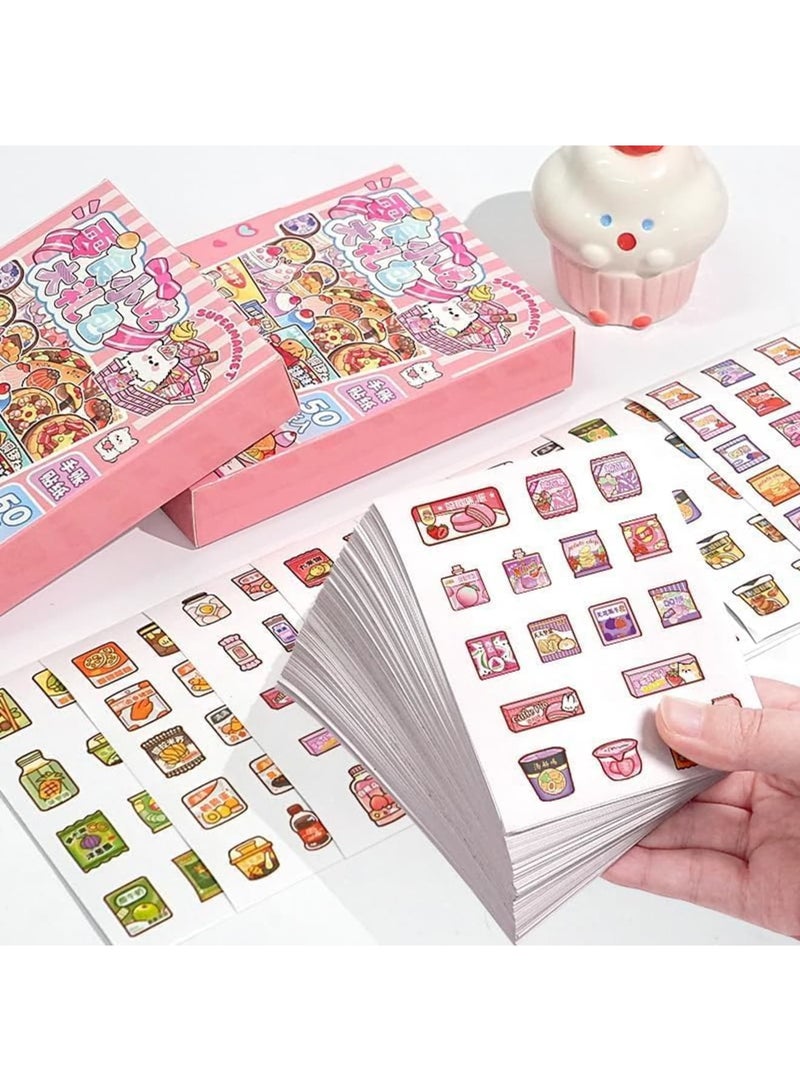 SYOSI Cute Food Stickers for Kids Teens and Adults, Waterproof Snack Decals for Journaling, Scrapbooking, Laptop, Water Bottle, Skateboard, Fast Food Cartoon Stickers (Set of 50,Multicolor) - Image 1
