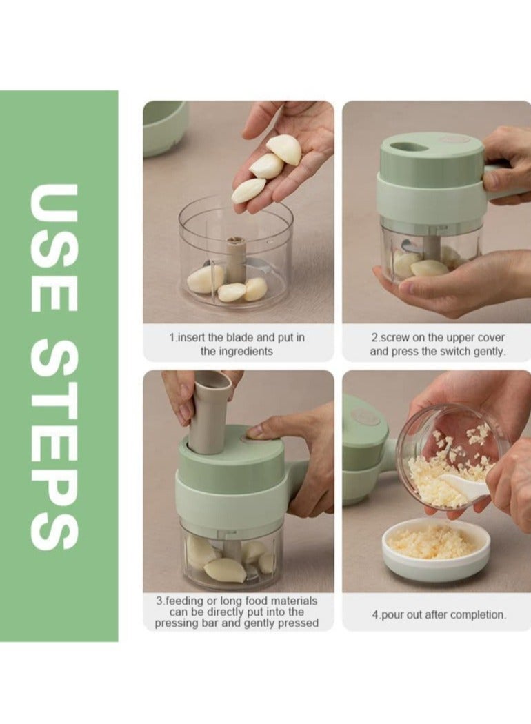 ELTRAZONE 4 in 1 Portable Electric Vegetable Cutter Set,Gatling Vegetable Chopper Mini Wireless Food Processor,Garlic Chili Onion Celery Ginger Meat Garlic Chopper with Brush - Image 5