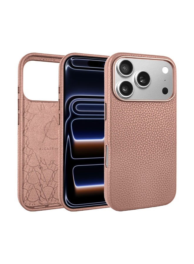 A-Case It’s My Case Amur Genuine Leather MagSafe Case for iPhone 17 Pro Max – Slim Fit Shockproof Protective Cover with Lychee Texture, Raised Camera Protection & Tactile Buttons – Pink - Image 1