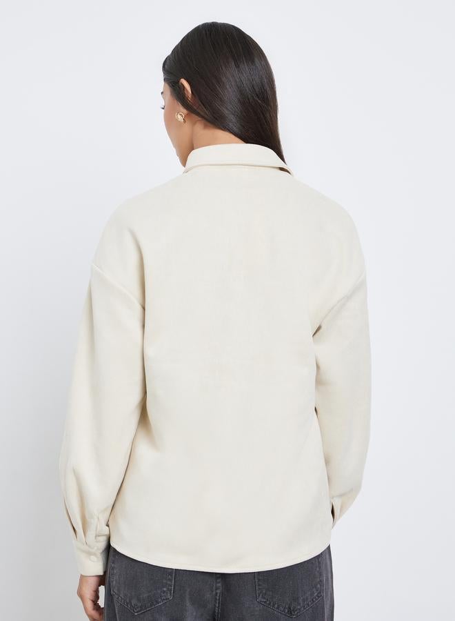 Styli Cream Tassel Trim Suede Look Shirt - Image 5